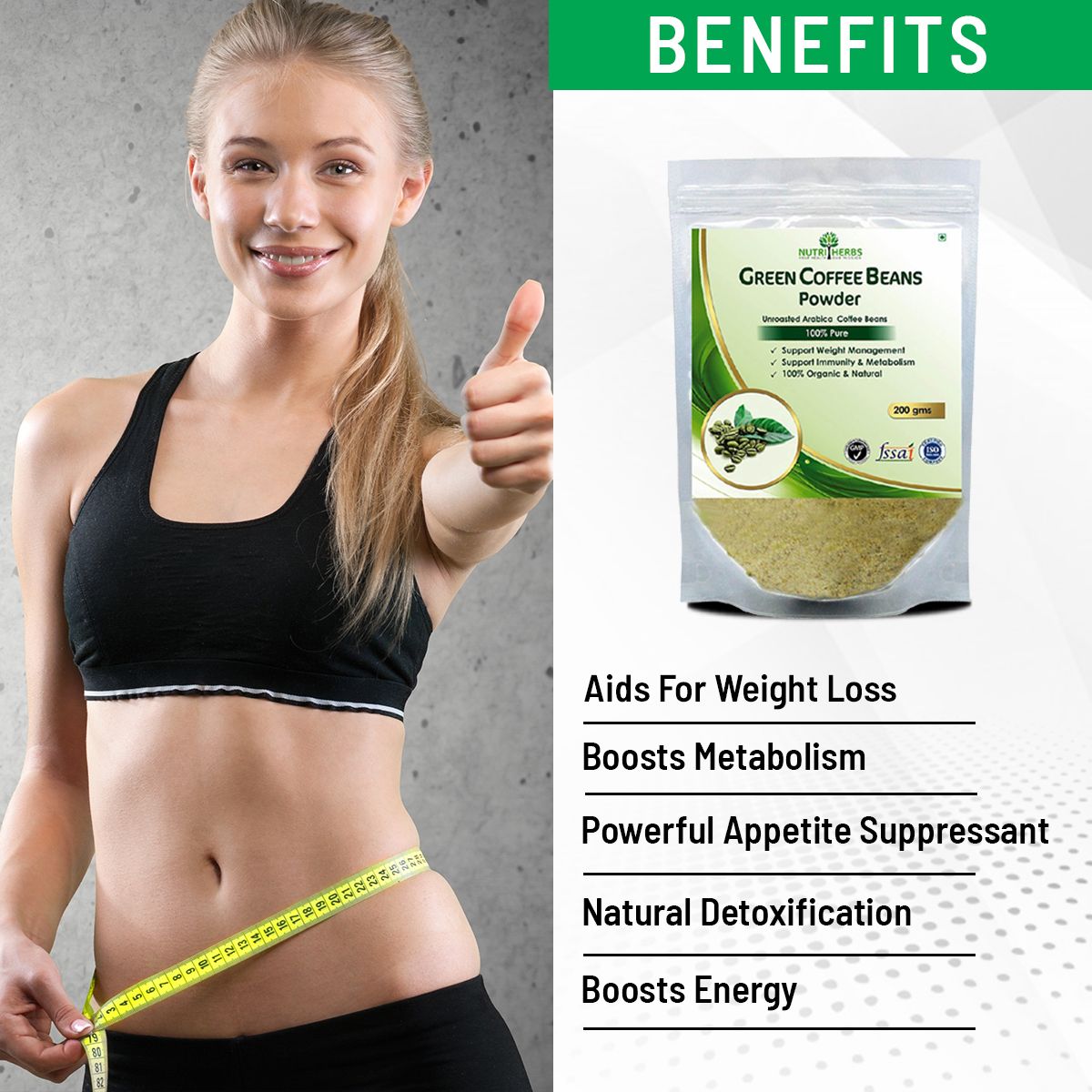 Nutriherbs Green Coffee Beans Powder 100 Natural & Pure Product