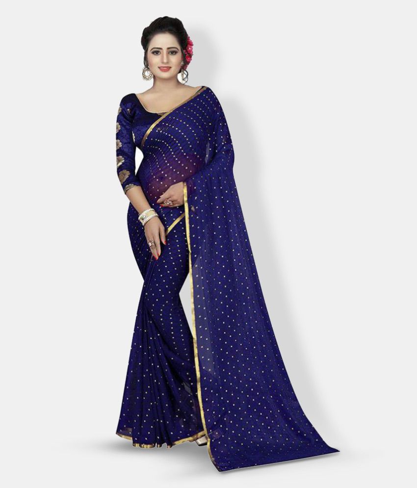 dark blue chiffon saree