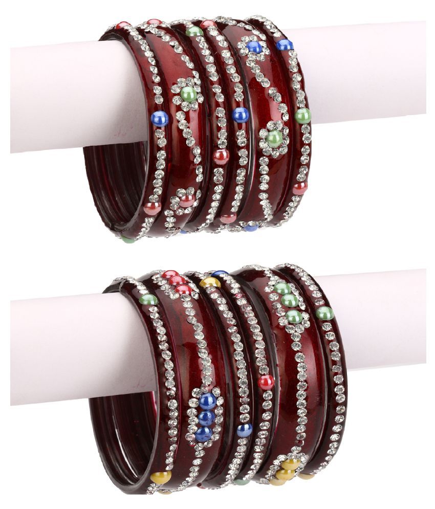     			AFAST  Combo Party & Festivle Designer Ornamented With Colorful Beads And Figures Fancy Matching Glass Bangles & Kada Set Of Six Each With Safety Box