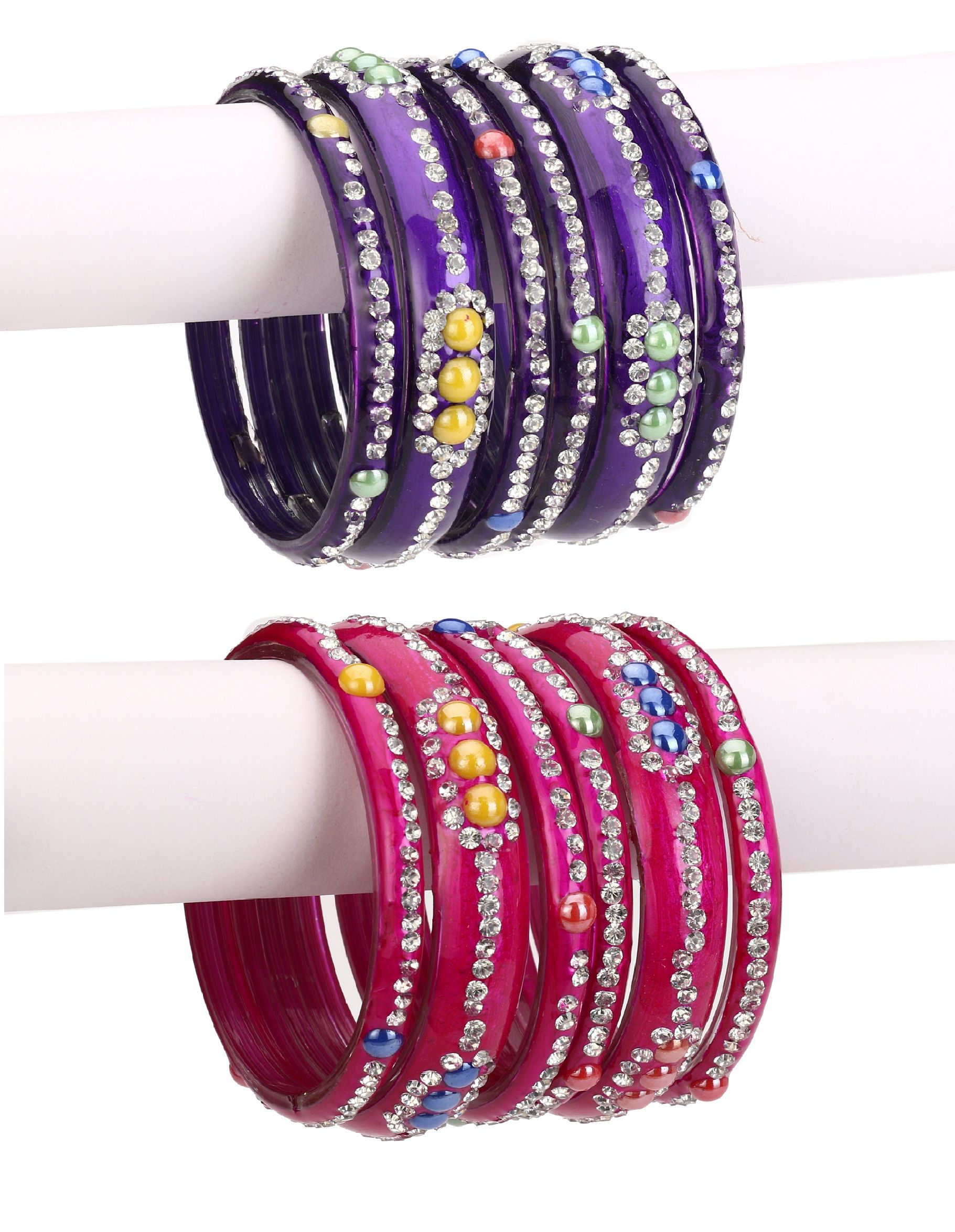     			AFAST  Combo Party & Festivle Designer Ornamented With Colorful Beads And Figures Fancy Matching Glass Bangles & Kada Set Of Six Each With Safety Box