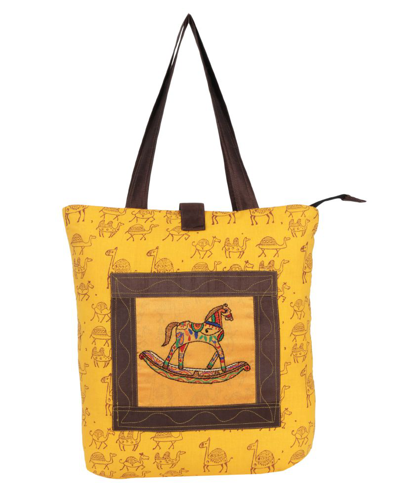 Indha Craft Yellow Cotton Tote Bag - Buy Indha Craft Yellow Cotton Tote ...