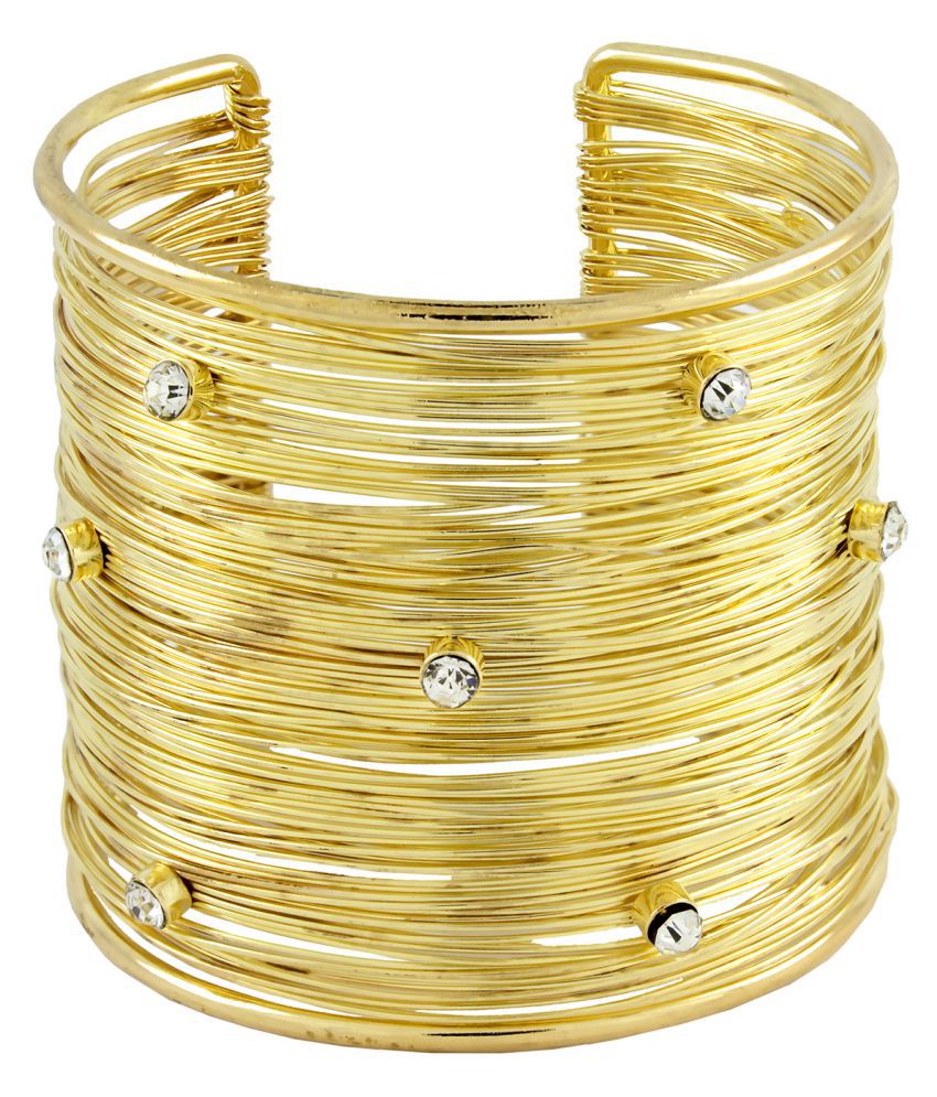     			The Jewelbox Party Statement Mesh Imported 18K Gold CZ Free Size Cuff Kada Bangle Bracelet Girls Women