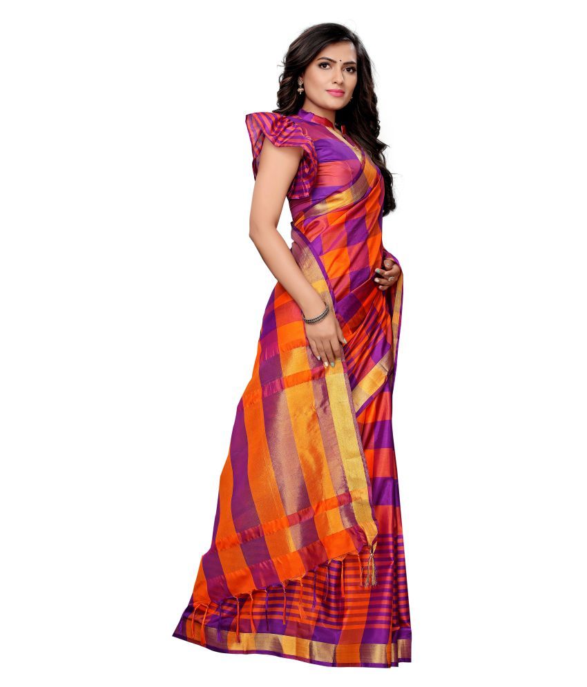 Epsilon sales Orange,Purple Nylon Saree Buy Epsilon sales Orange