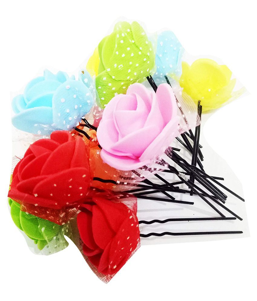 Vandana Fashions Multicolour Bridal Rose Flower Hair Pins For