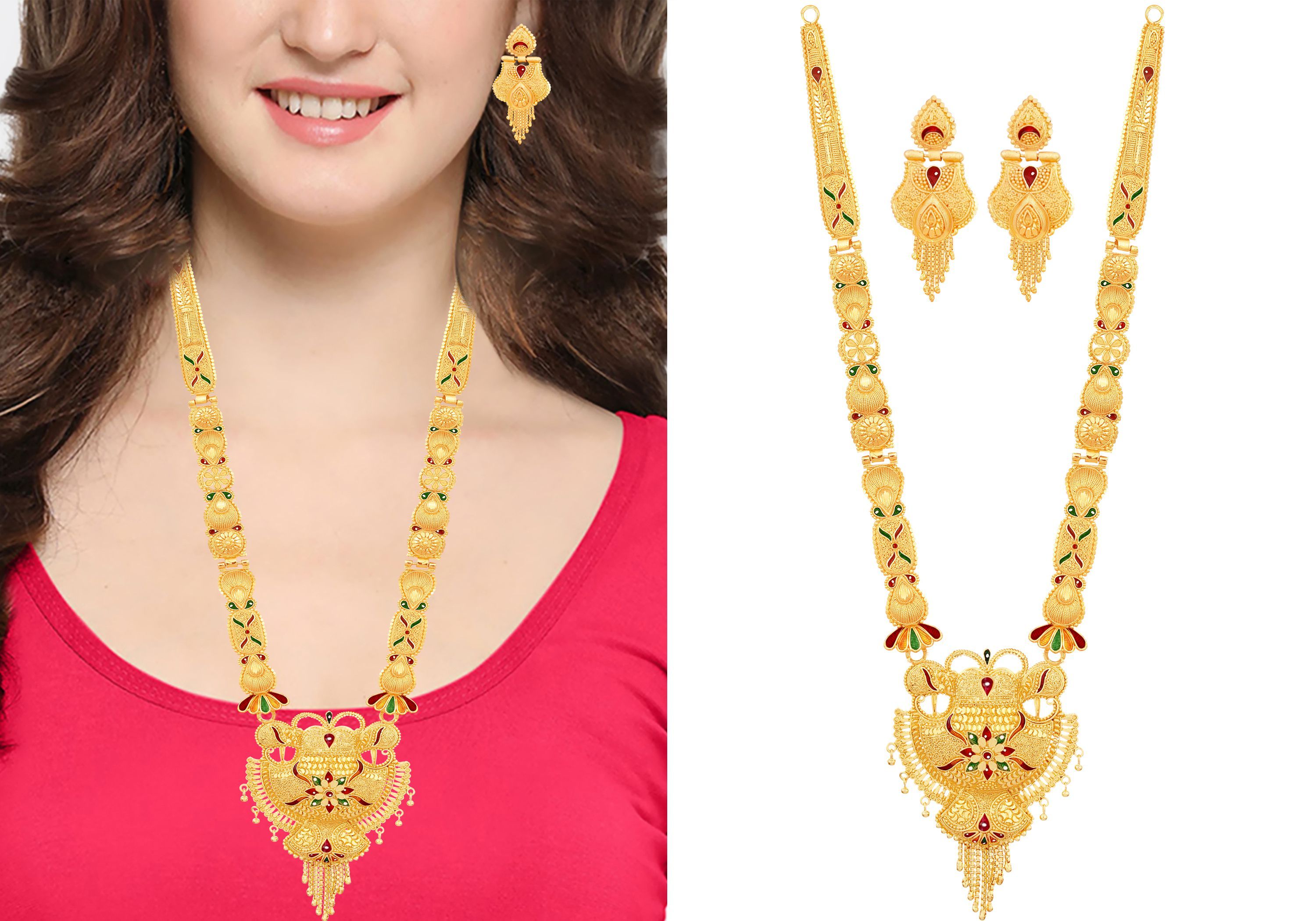 Buy Mansiyaorange Alloy Multi Color Long Haram Traditional Gold Plated Necklaces Set Online At 