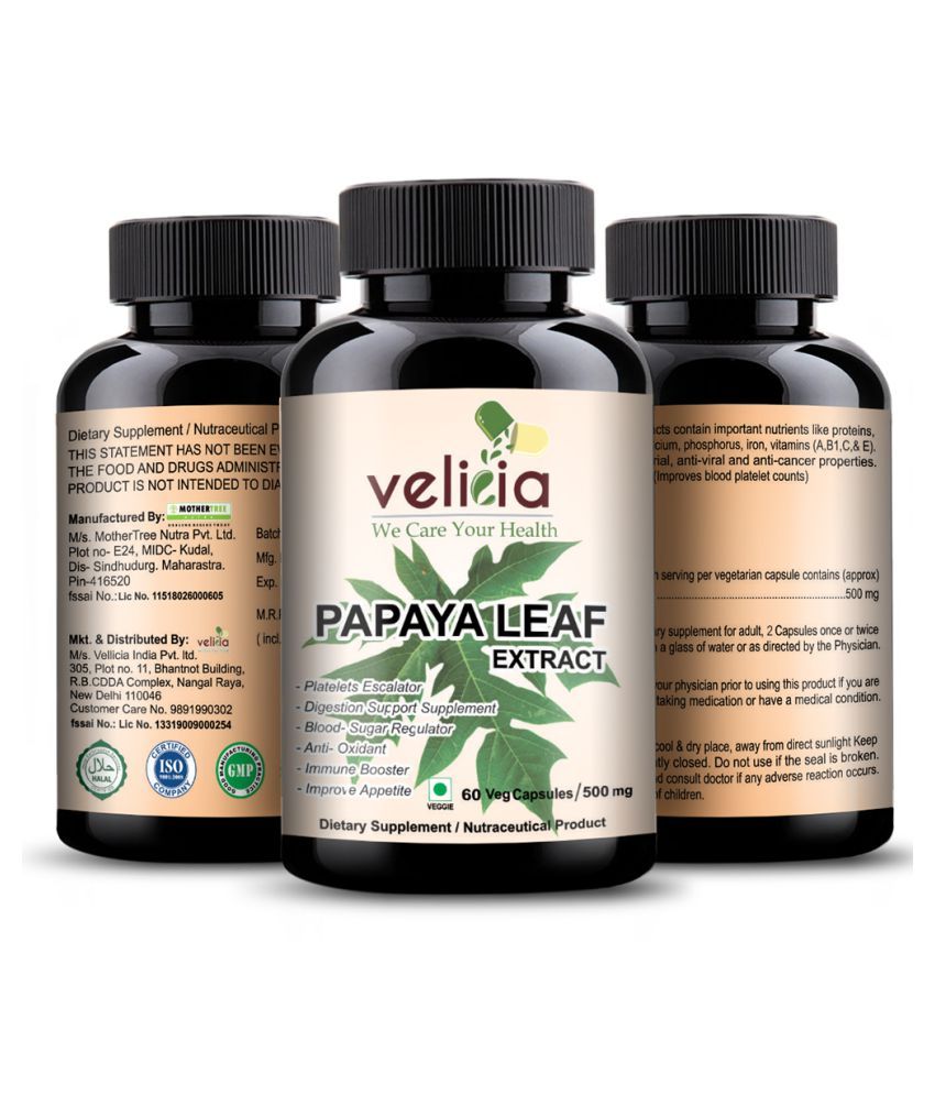 Velicia Papaya Leaf Extract 60 capsules 500 mg Multivitamins Capsule