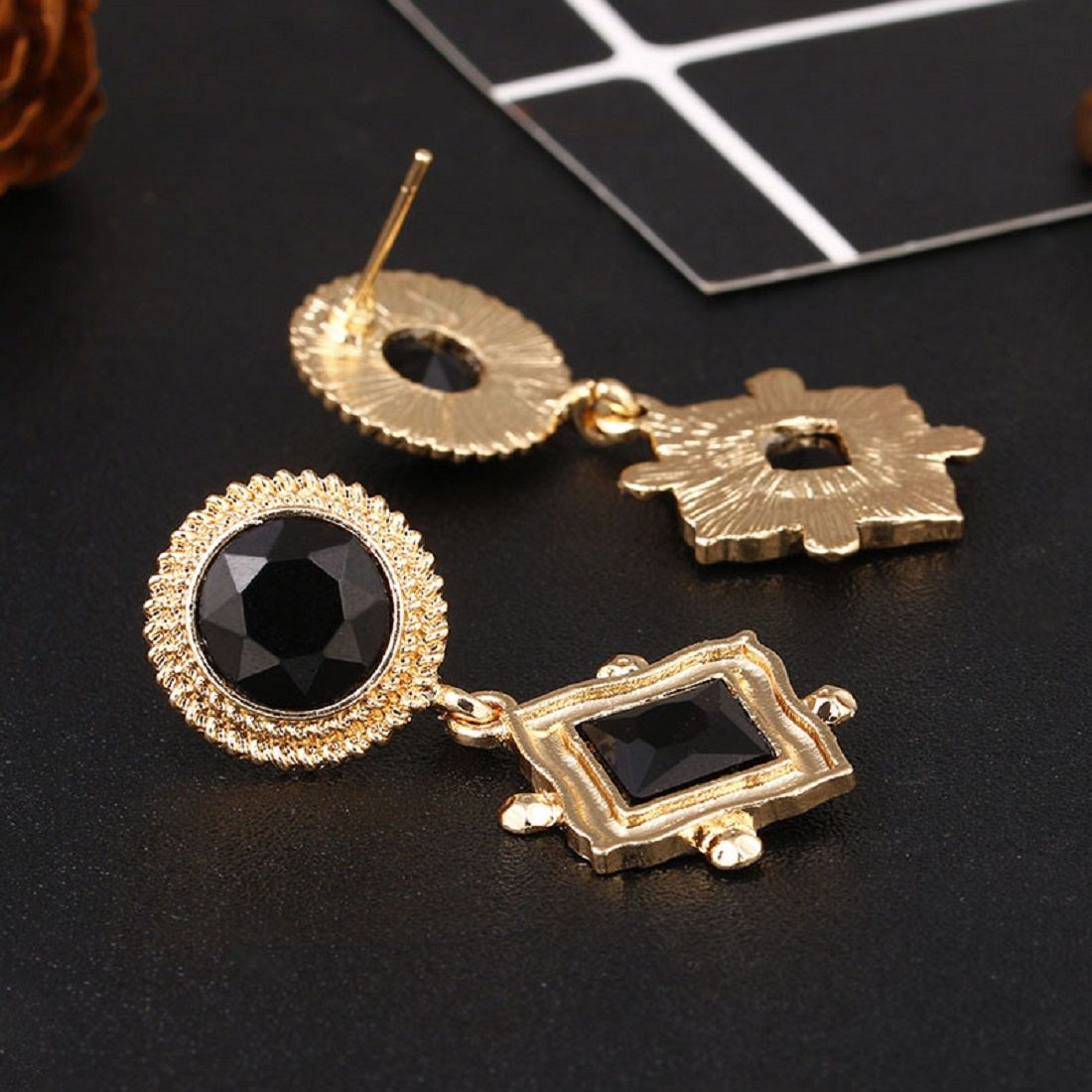 Zaffre Zaffre Avril Crystal White Golden Geometric Dangler Alloy Dangle ...