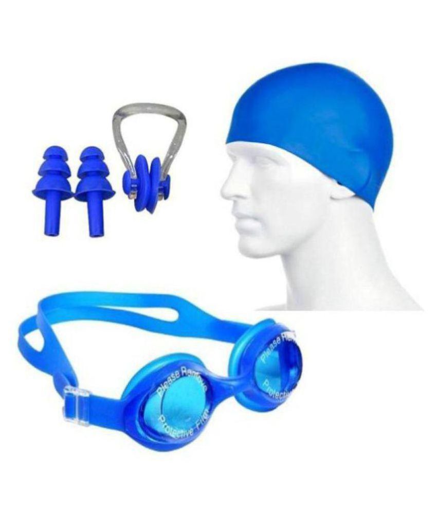     			Emm Emm Premium 4 in 1 Swimming Combo of Silicone Cap, Goggles, Nose Clip and Ear Plugs