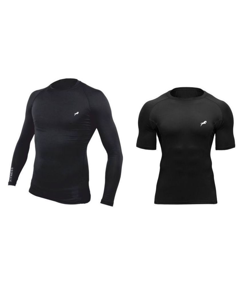     			Rider Full Sleeve T-shirt 1Pcs ,Half sleeve 1Pcs  Multi Sports Exercise/Gym/Running/Yoga/Other Outdoor inner wear for Sports - Skin Tight Fitting - Black Color 2 pcs combo