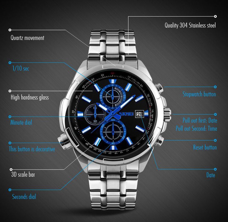 Skmei Luxury Business Series White Dial Chronograph Stainless Steel ...