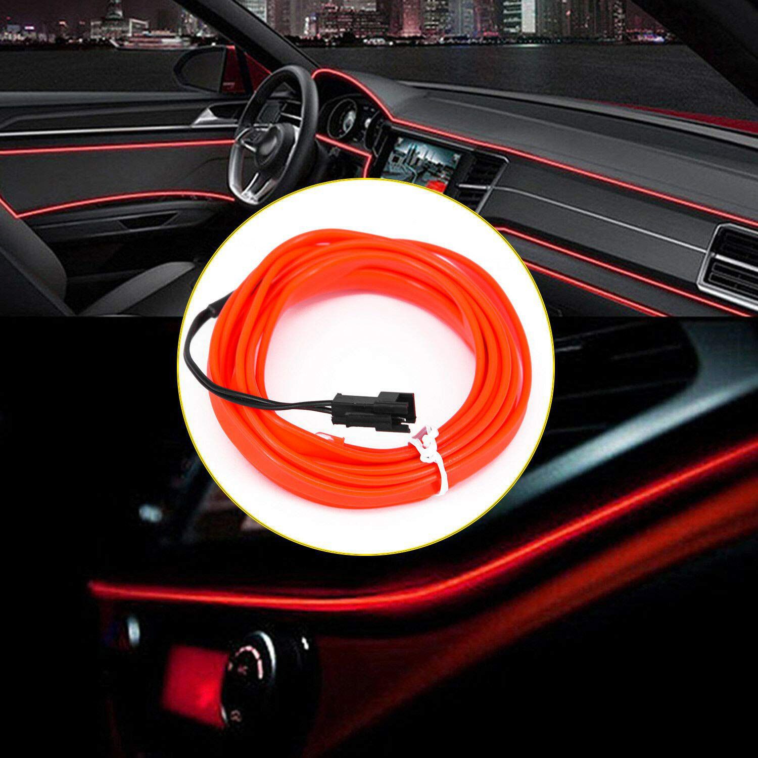 Auto Addict Red Color 12v 5mtrs Roll Cold Light Car Socket Strip Neon Lamp Creator Decor Dashboard Interior Lighting For Mahindra Kuv 100