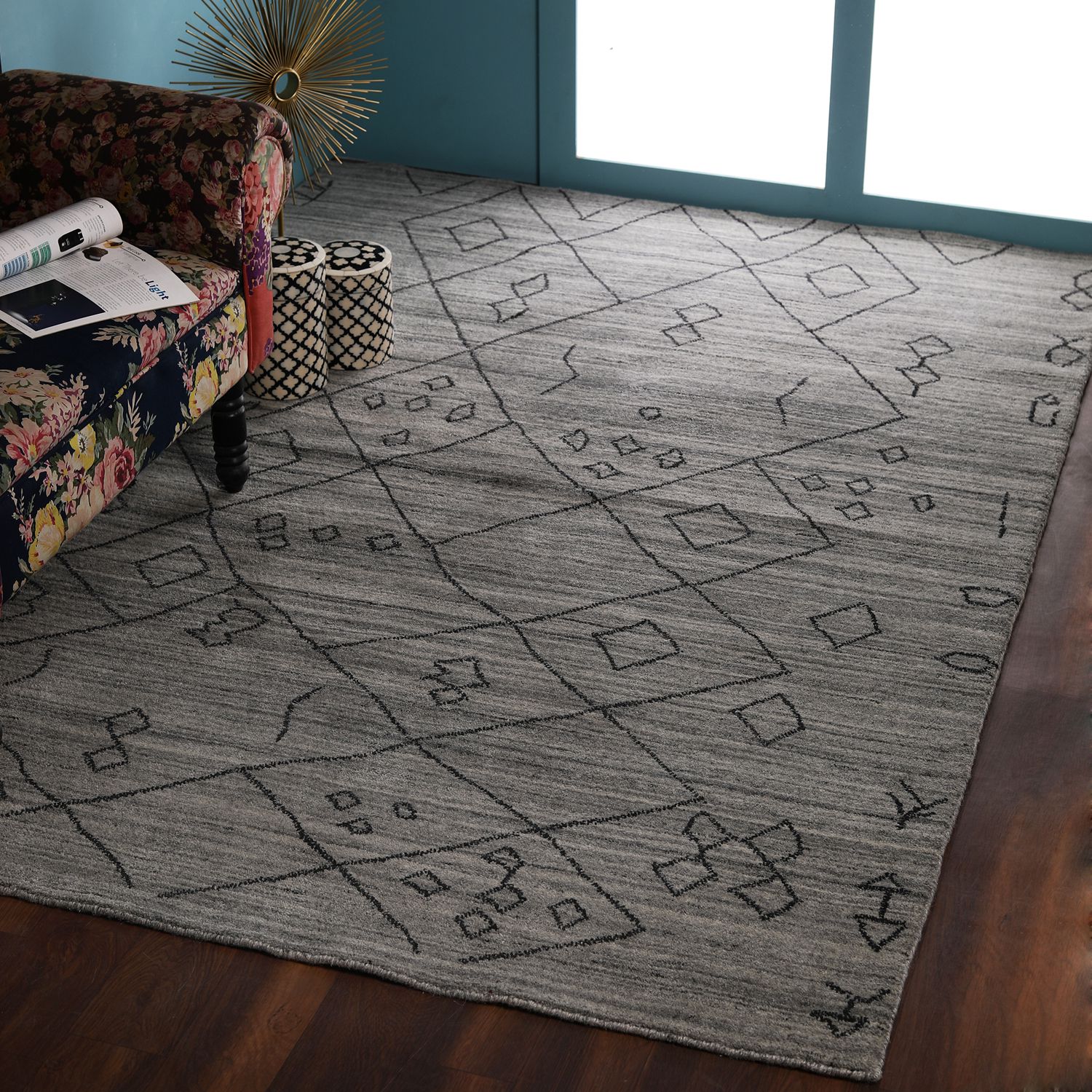     			PEQURA Beige Wool Carpet Abstract 5x8 Ft