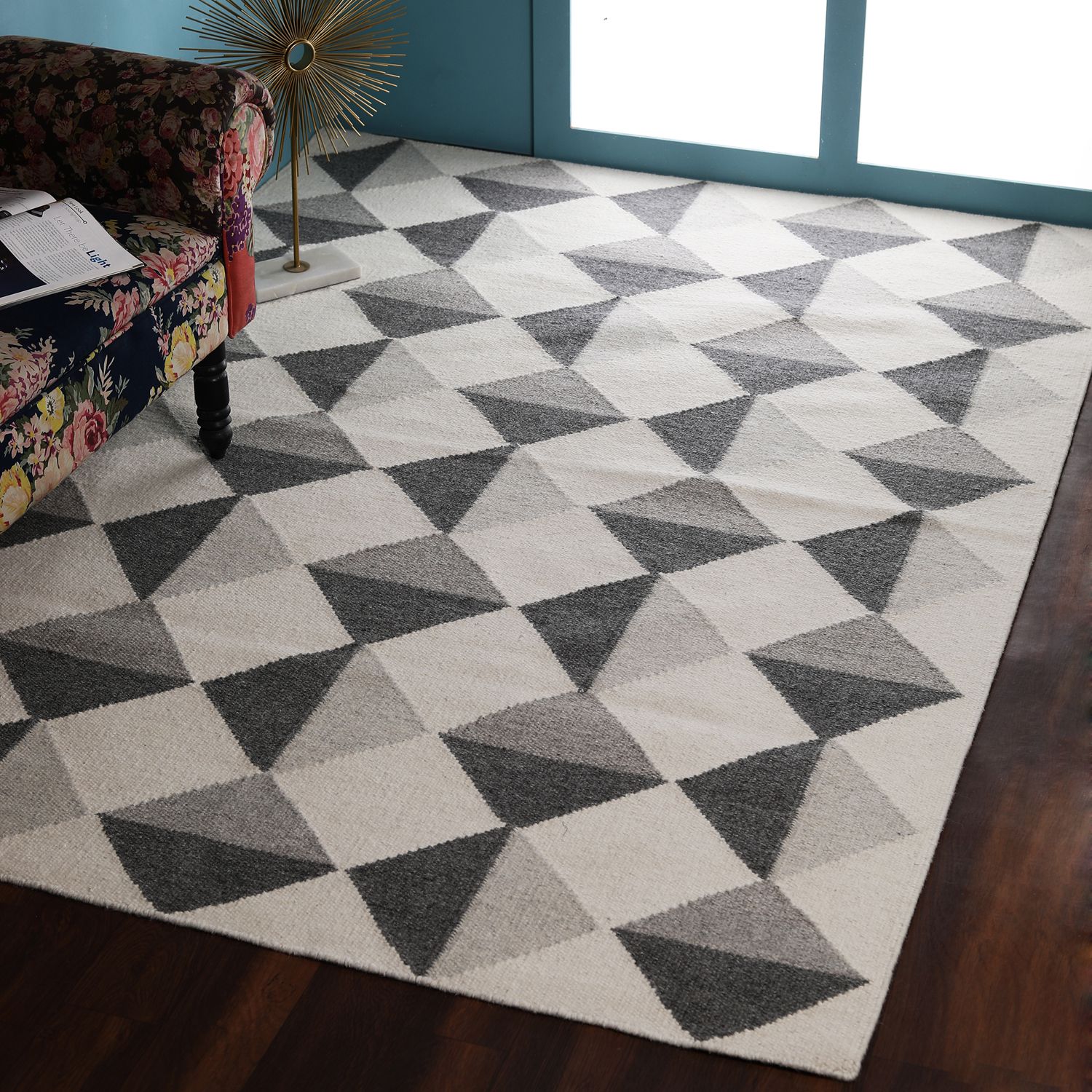     			PEQURA Gray Wool Carpet Geometrical 5x7 Ft