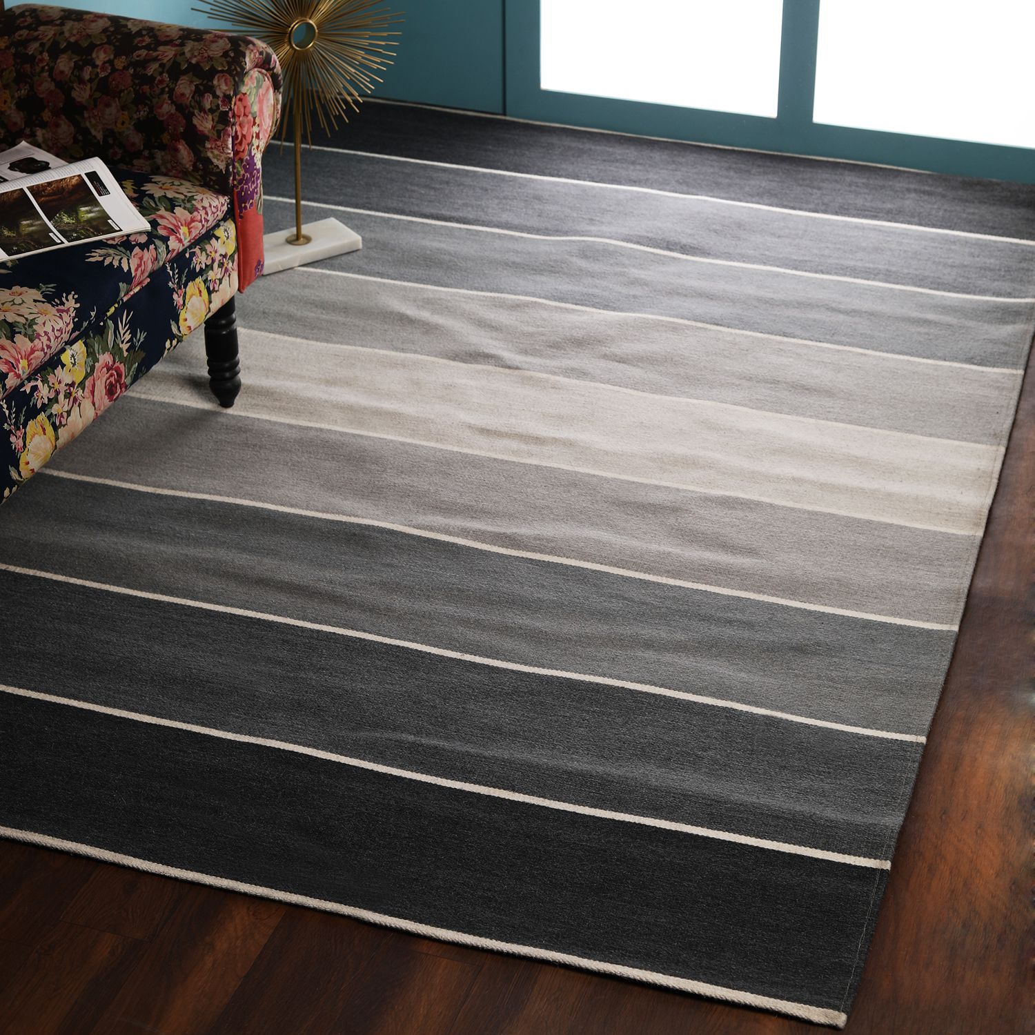     			PEQURA Gray Wool Carpet Stripes 5x8 Ft