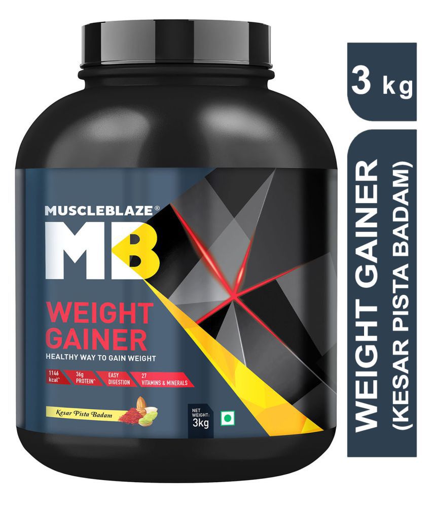 MuscleBlaze Weight Gainer with Added Digezyme (Kesar Pista Badam, 3 kg ...