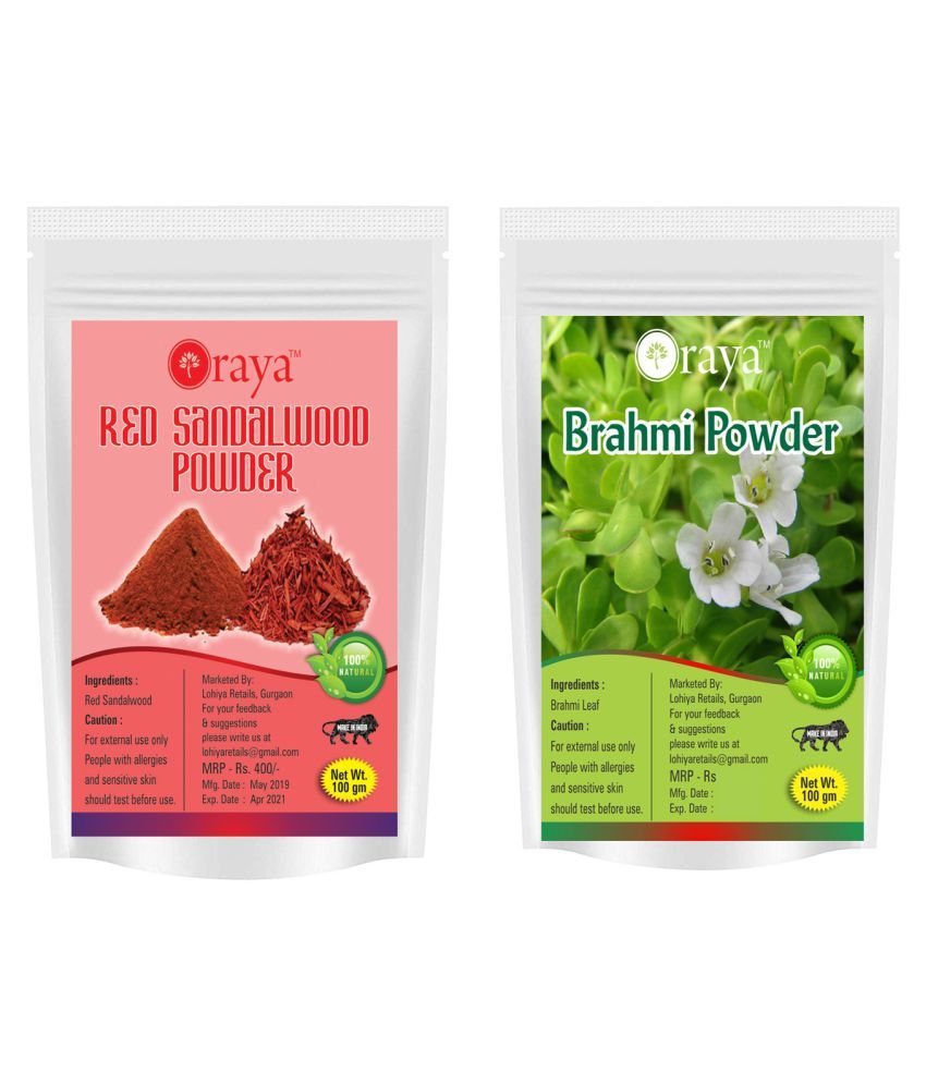     			ORAYA 100% Pure Red Sandalwood powder and Brahmi Powder Face Pack 200 gm Pack of 2