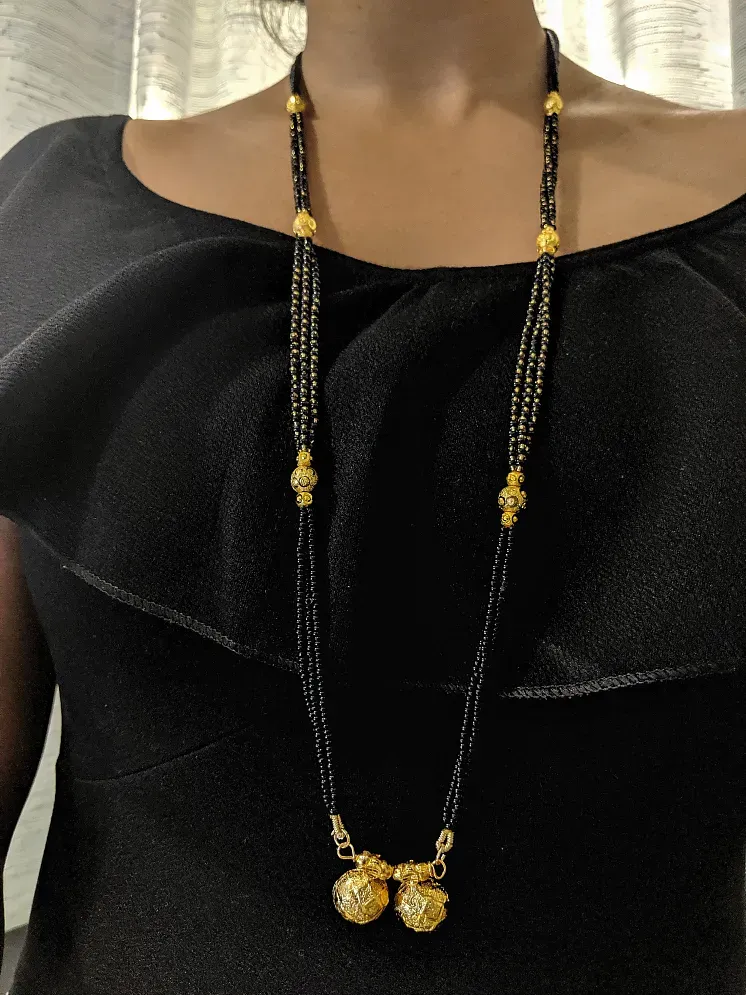 Sukkhi Gold Plated Golden Black Beads Long Mangalsutra Pendant for Women