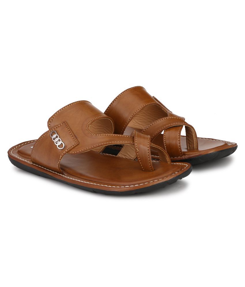 bucik men brown synthetic slip on leather sandals