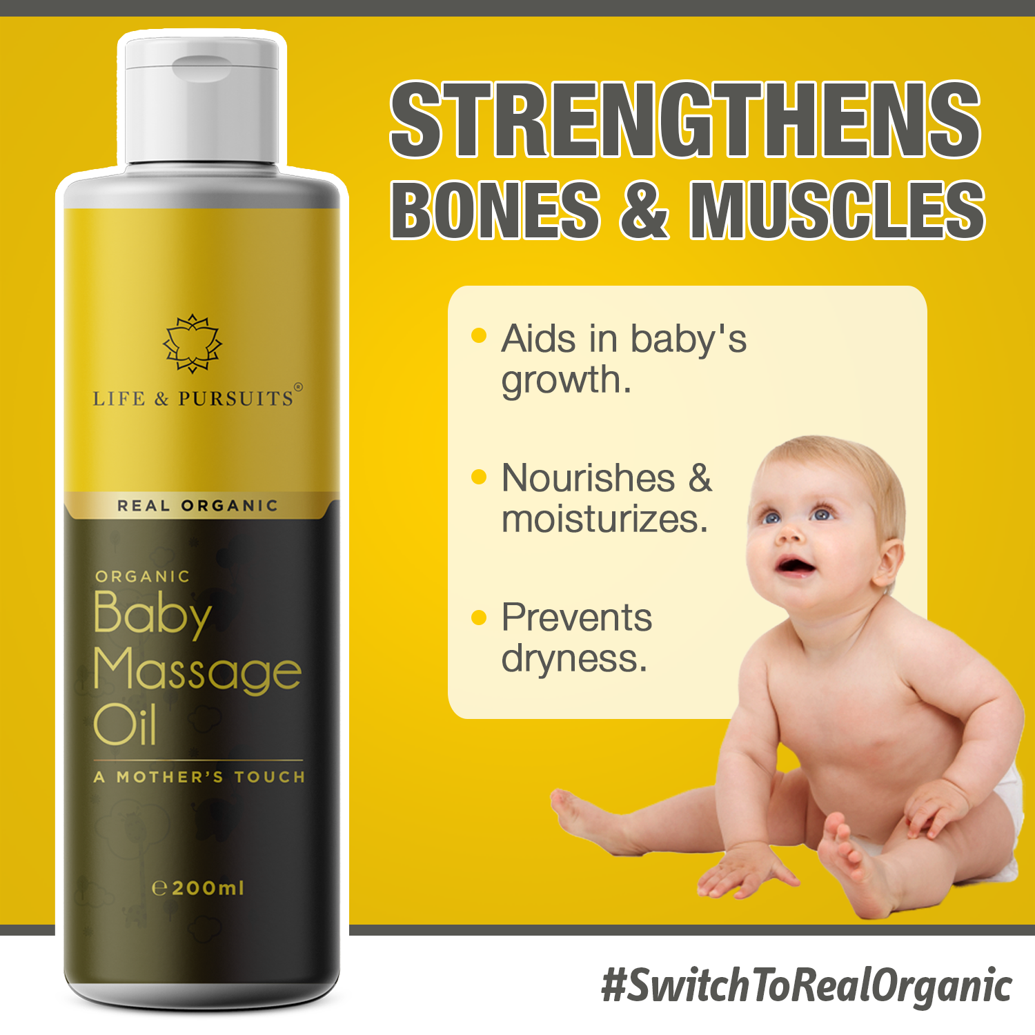 Life & Pursuits Certified Organic Ayurvedic Baby Massage Oil with