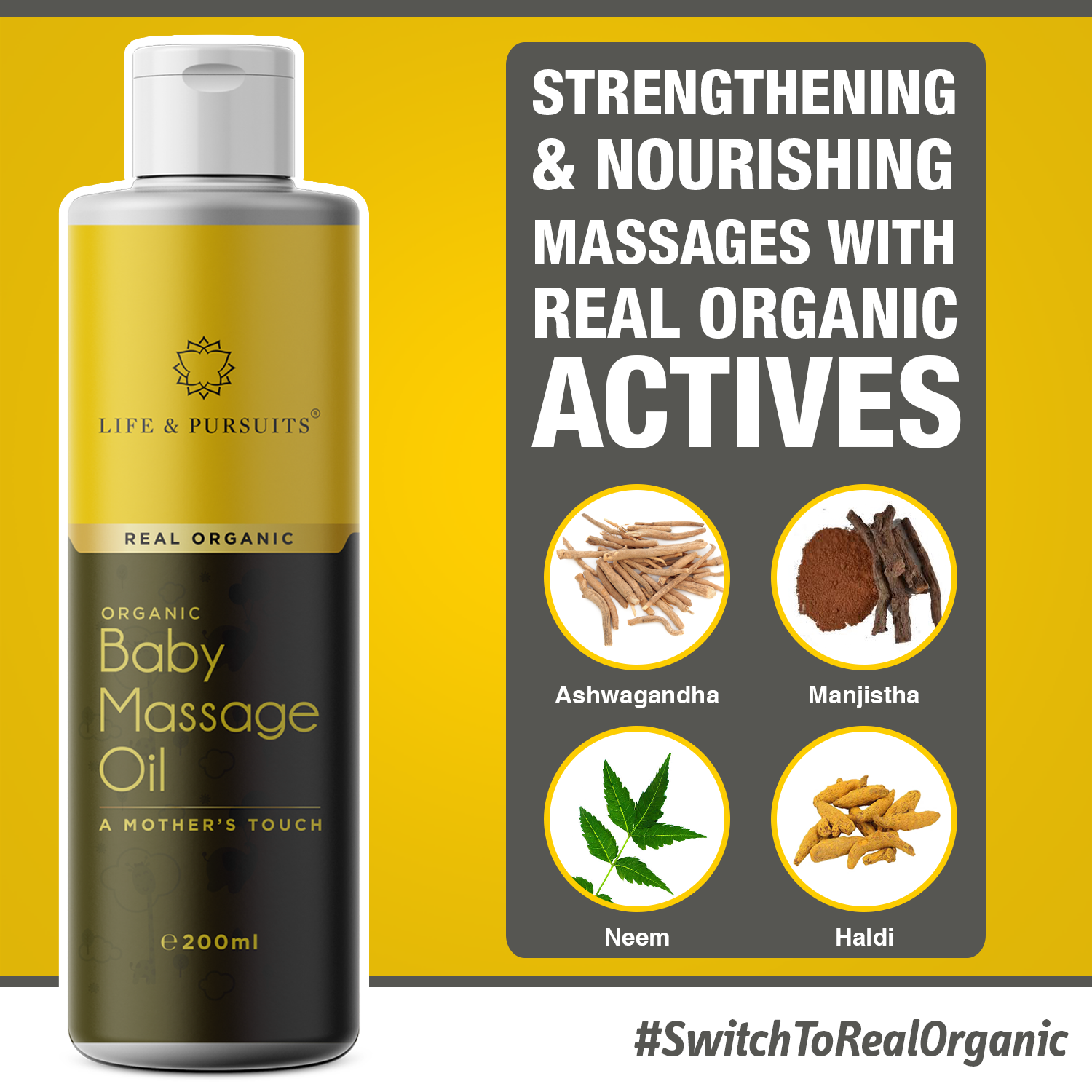 Life & Pursuits Certified Organic Ayurvedic Baby Massage Oil with