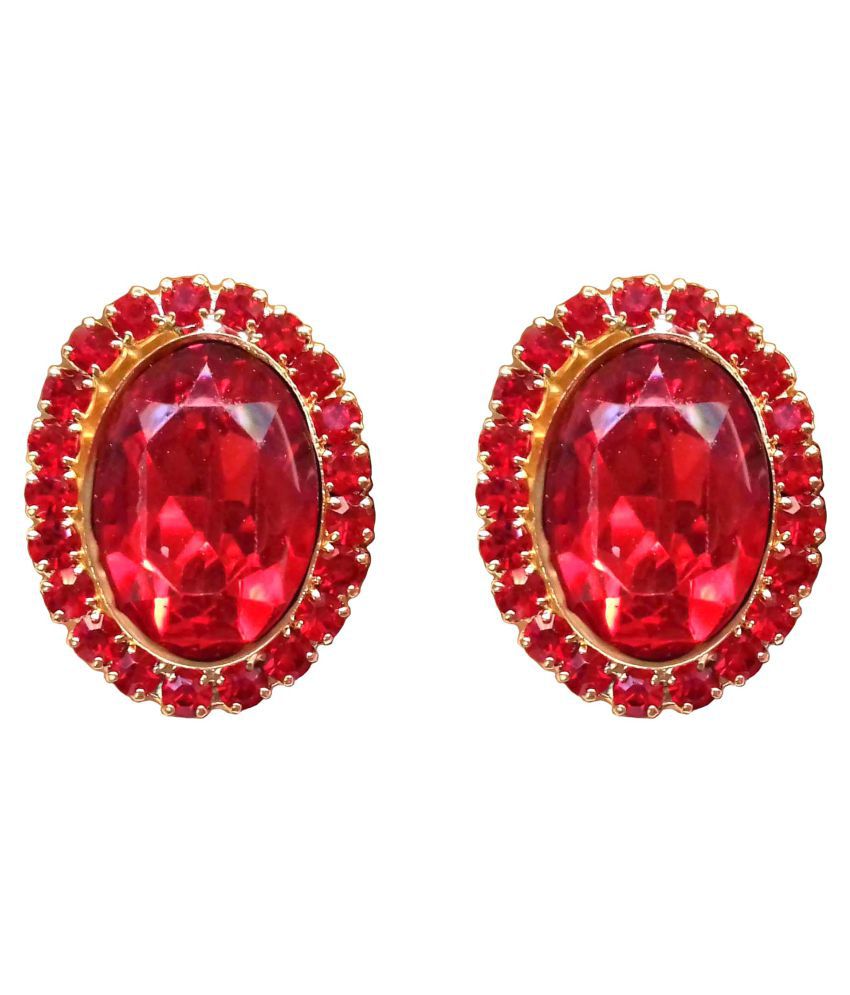 Gorgeous Red Colour Oval Shape Non Piercing Clip-on Stone Stud Earrings