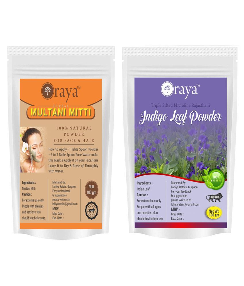     			ORAYA 100% Pure Multani(Mitti) Powder And Indigo Leaf Powder Face Pack 200 gm Pack of 2