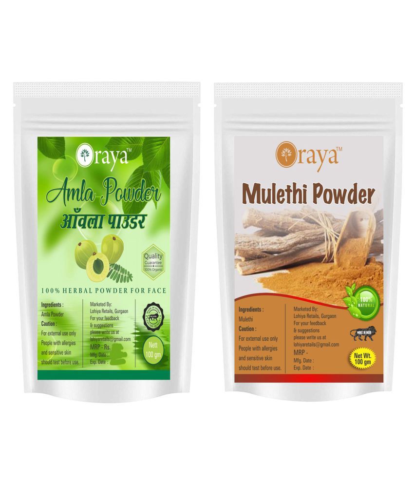     			ORAYA 100% Pure Amla Powder And Mulethi Powder For Skin Face Pack 200 gm Pack of 2