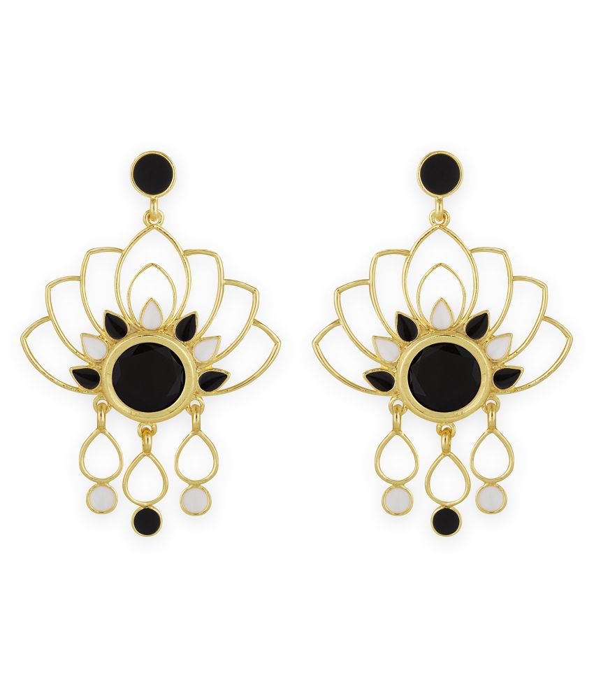     			Spargz Floral Alloy Gold Plated Black Stone Dangle Earring For Women