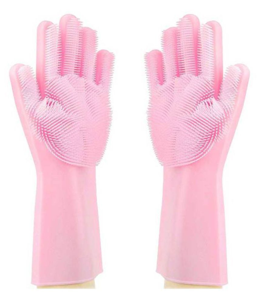 Shopoholic Magic Silicone Srub Rubber Universal Size Cleaning Glove 1 Pair- Reusable