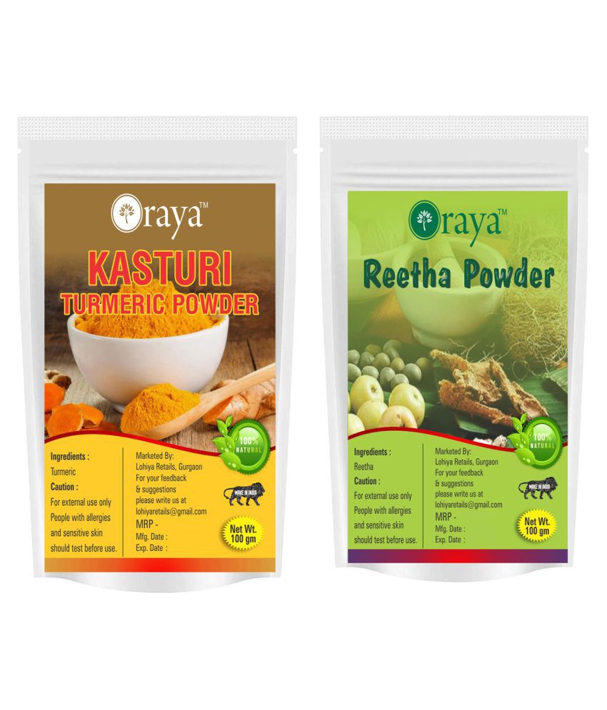ORAYA 100% Pure Haldi Powder And Retha Powder For Hair & Face Face Pack 200 gm Pack of 2