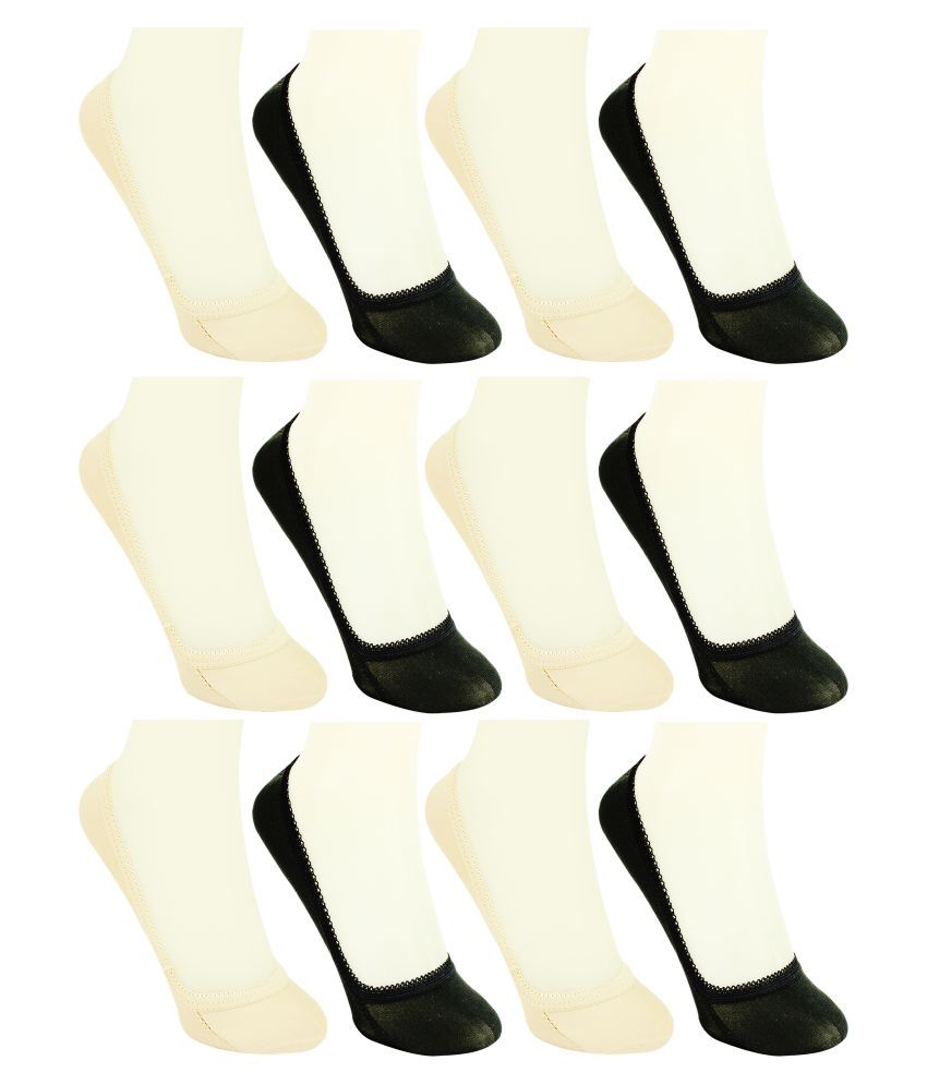     			Neska Moda Women's Cotton Beige,Black 12 Pair Belly Socks