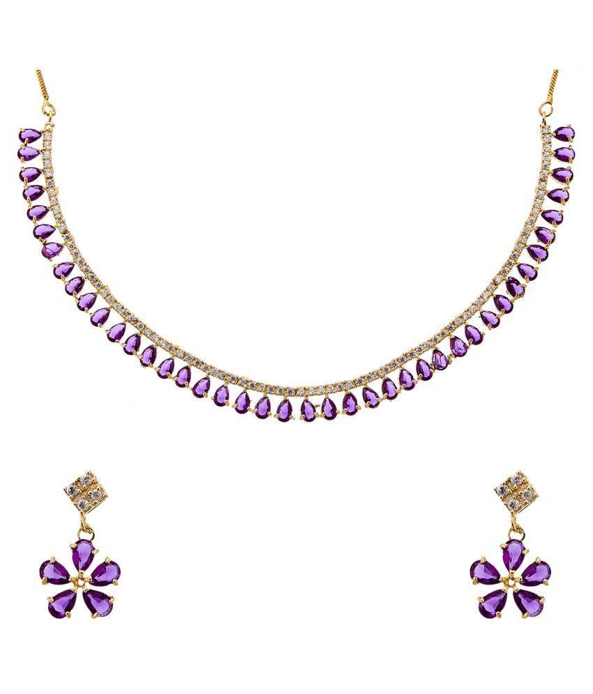     			Zeneme Alloy Purple Contemporary Contemporary/Fashion Gold Plated Necklaces Set