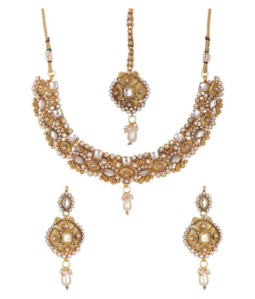 Payal Designs Alloy White Collar Traditional Gold Plated Necklaces Set ...