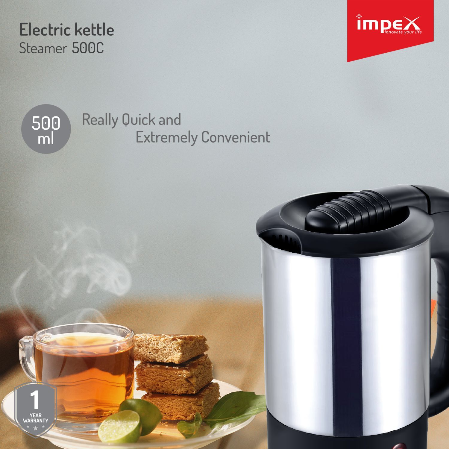 Impex Steamer 0.5 Liter 1000 Watt Stainless Steel Electric Kettle Price
