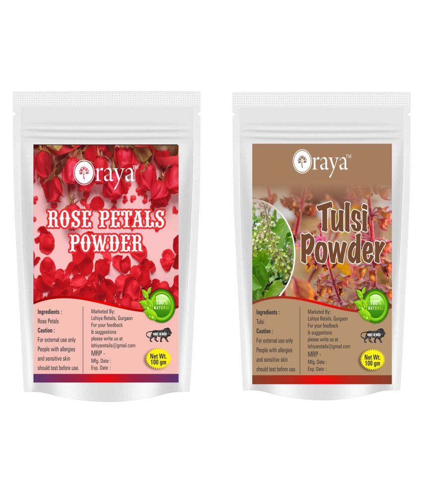     			ORAYA 100% Pure Rose Petal Powder And Tulsi Leaf Powder Face Pack 200 gm Pack of 2