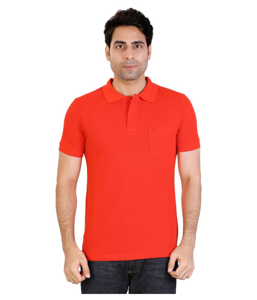     			Awack Orange Cotton Blend Polo T-Shirt