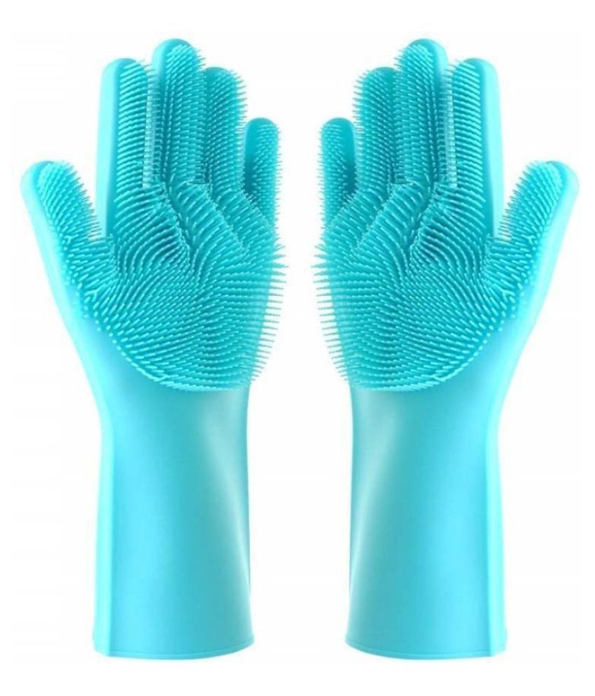     			Washing Silicon Hand Gloves 2 pcs with Scrubber for Kitchen Cleaning