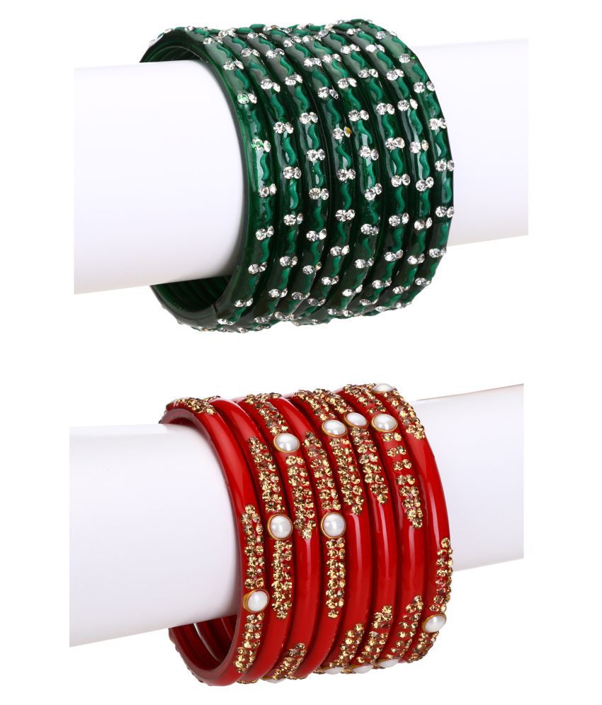     			AFAST Combo Party & Festivle Designer Ornamented With Colorful Beads And Figures Fancy Matching Glass Bangle Cum Kada Set Of Eight Each With Safety Box