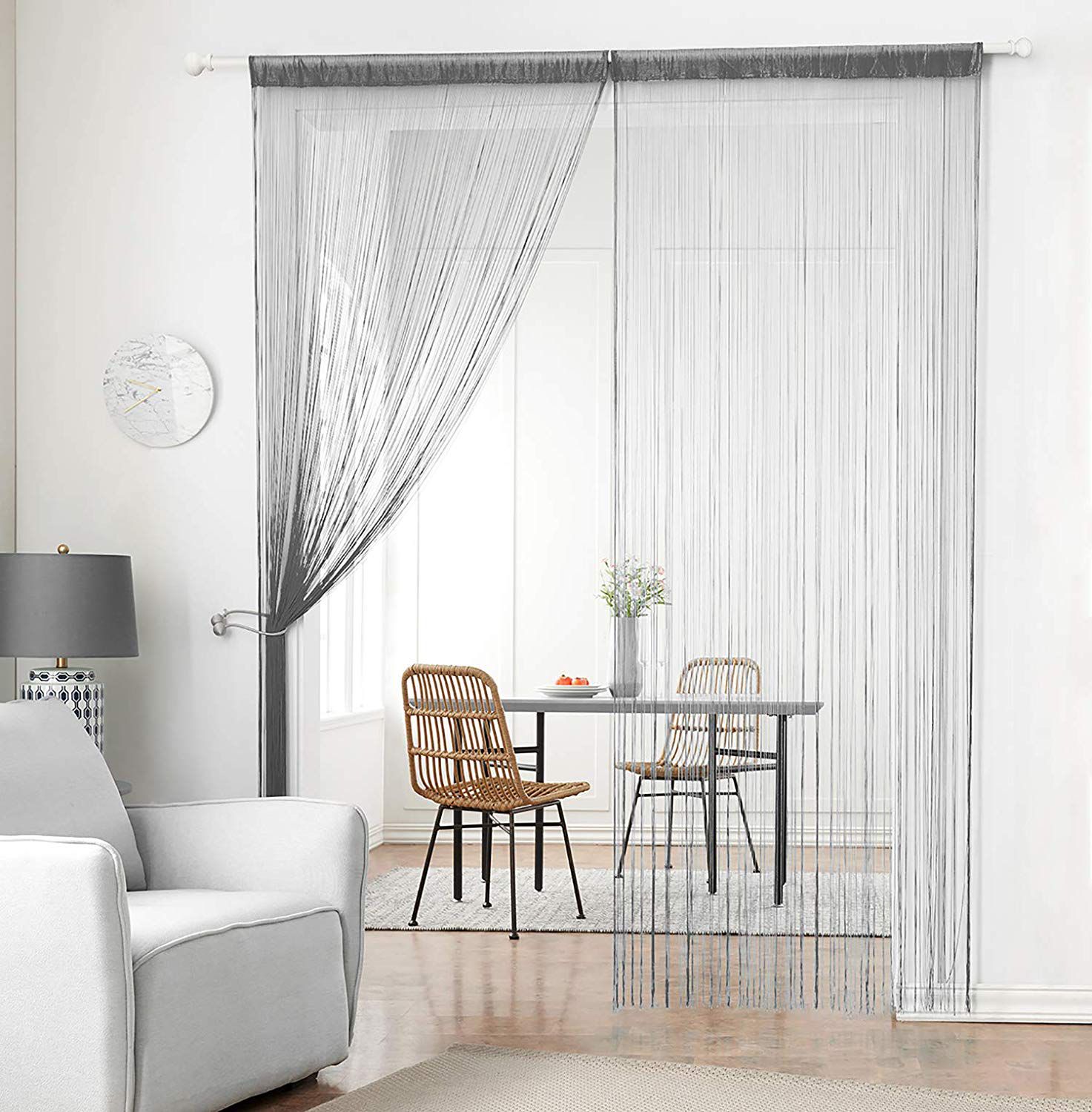     			YUTIRITI Set of 2 Door Ring Rod Polyester Curtains Grey