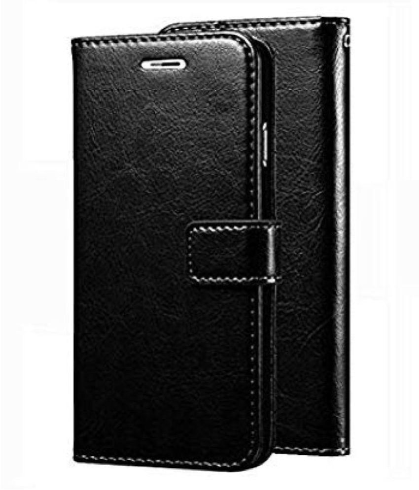     			Oppo R17 pro Flip Cover by KOVADO - Black Original Vintage Look Leather Wallet Case