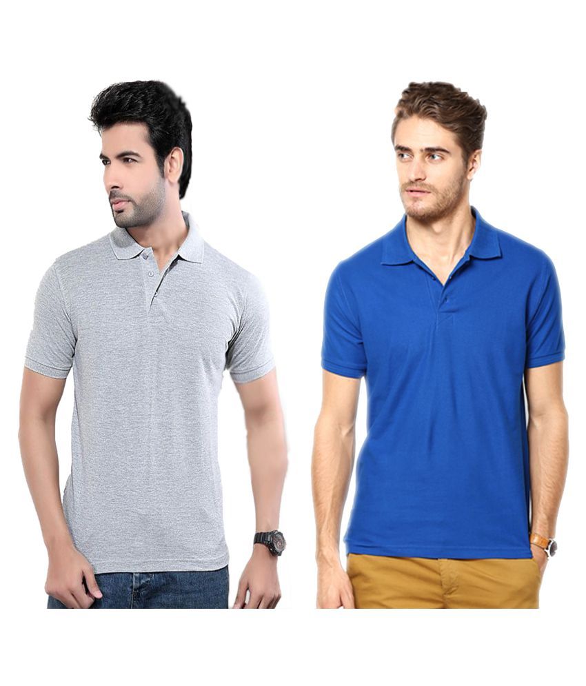     			Funky Guys Polyester Cotton Multicolor Plain Polo T Shirt