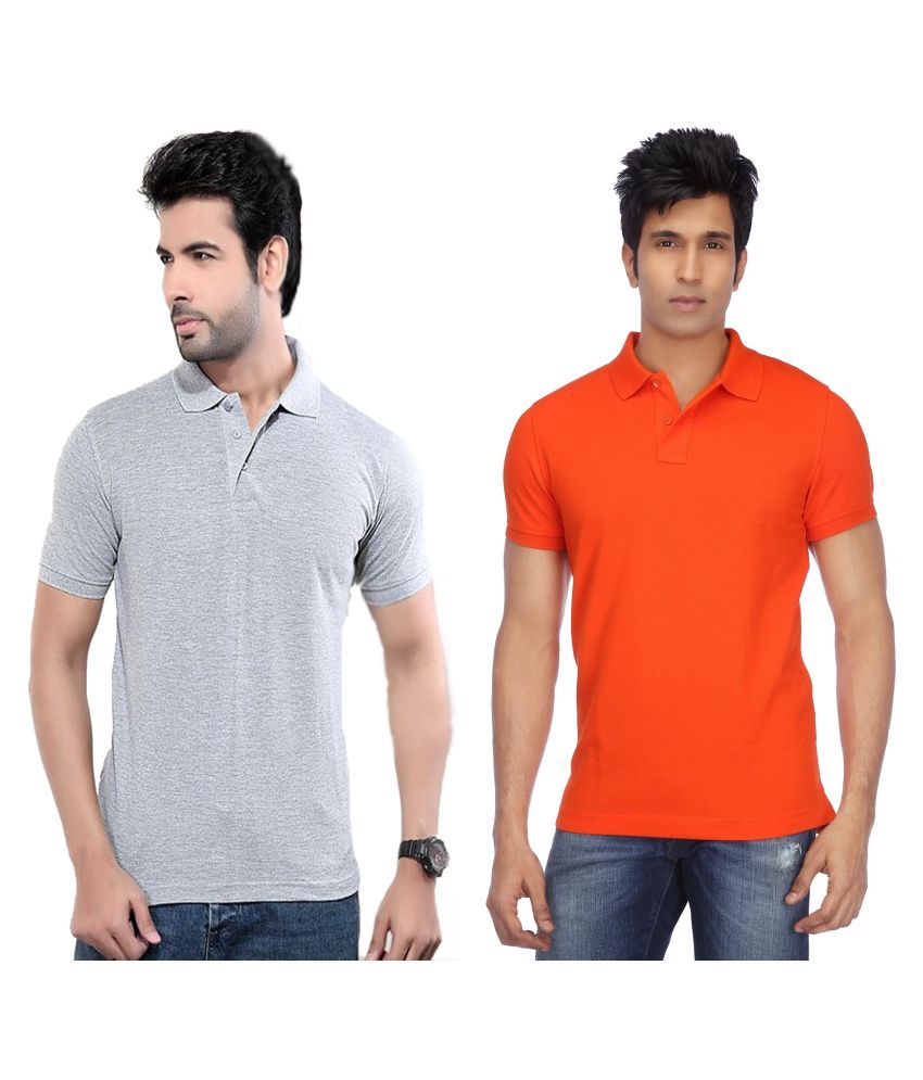     			Funky Guys Polyester Cotton Multicolor Plain Polo T Shirt