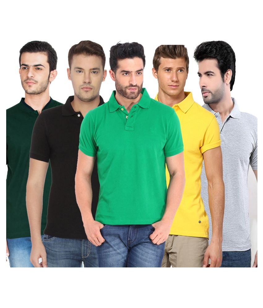     			Funky Guys Pack of 5 Cotton Blend Slim Fit Solid Half Sleeves Men's Polo T Shirt ( Multicolor )