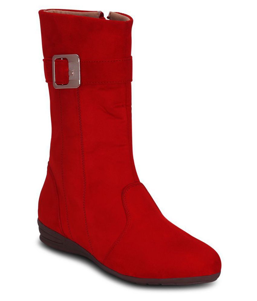red mid calf booties