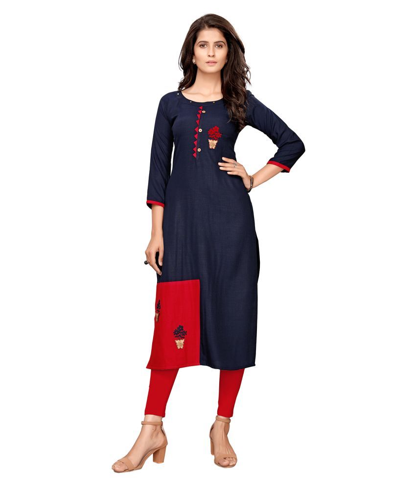     			Pisara Blue Cotton Straight Kurti - Single