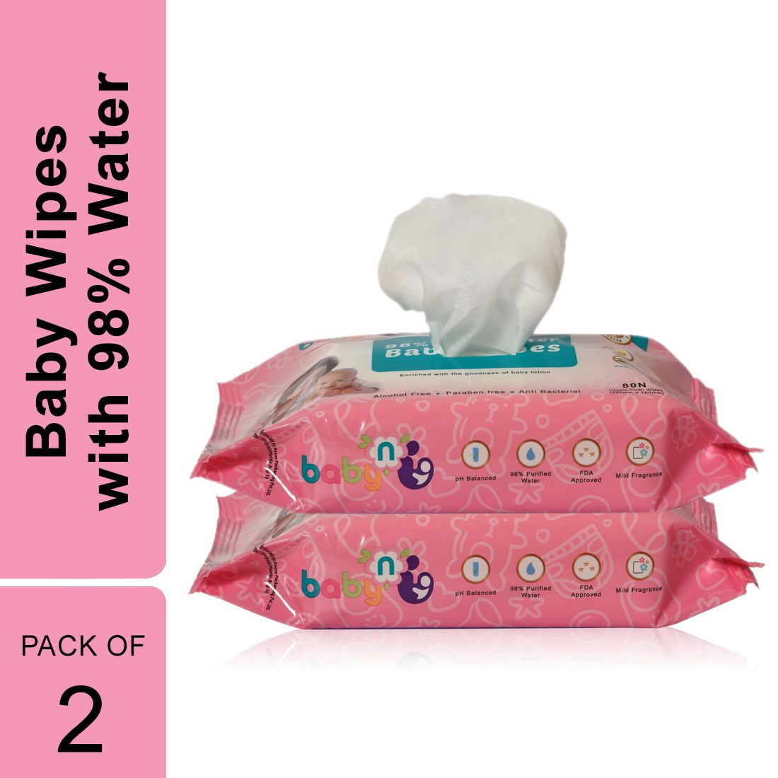     			Babynu 98% Pure water wipes (80 wipes/pack) (Pack of 2)
