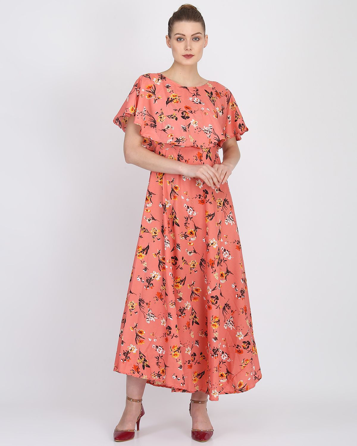 orange fit and flare dress