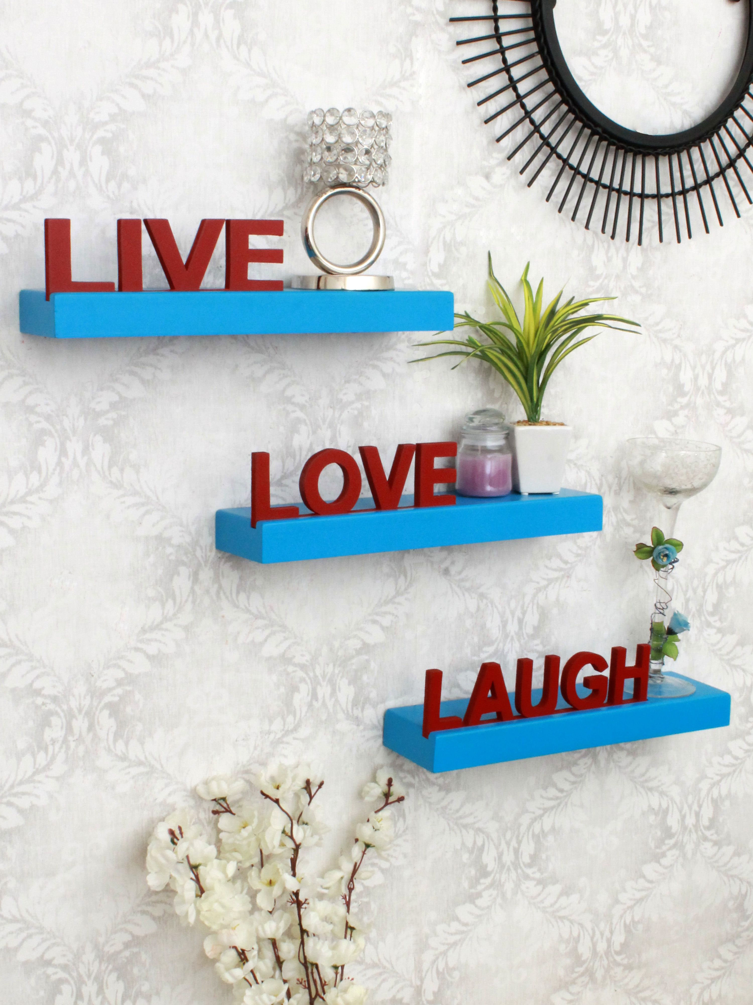 Home Sparkle MDF Live Love Laugh Wooden shelf For Wall Décor -Suitable For Living Room/Bed Room (Designed By Craftsman)