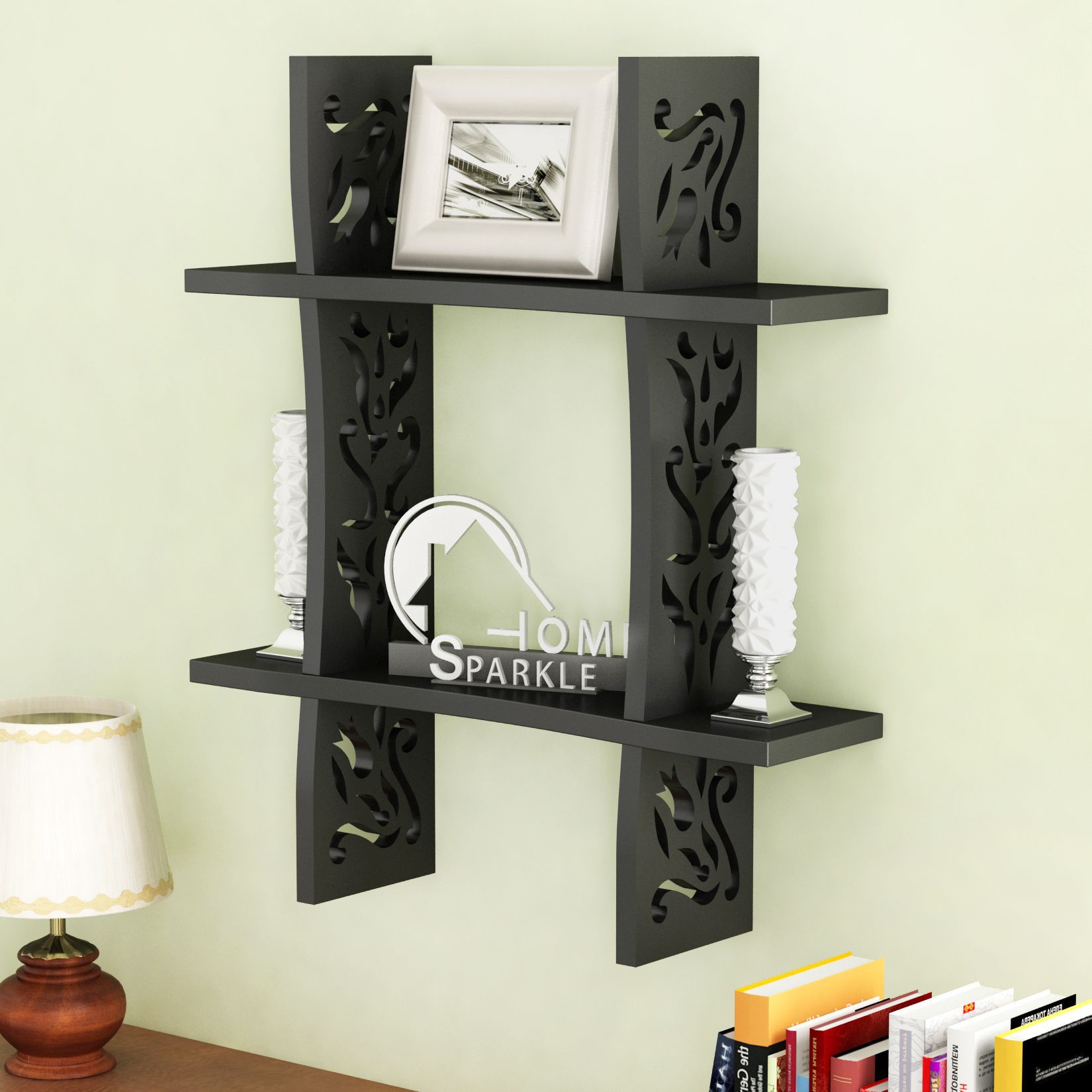 Home Sparkle MDF Plus Shaped Wall Rack For Wall Décor -Suitable For Living Room/Bed Room (Designed By Craftsman)
