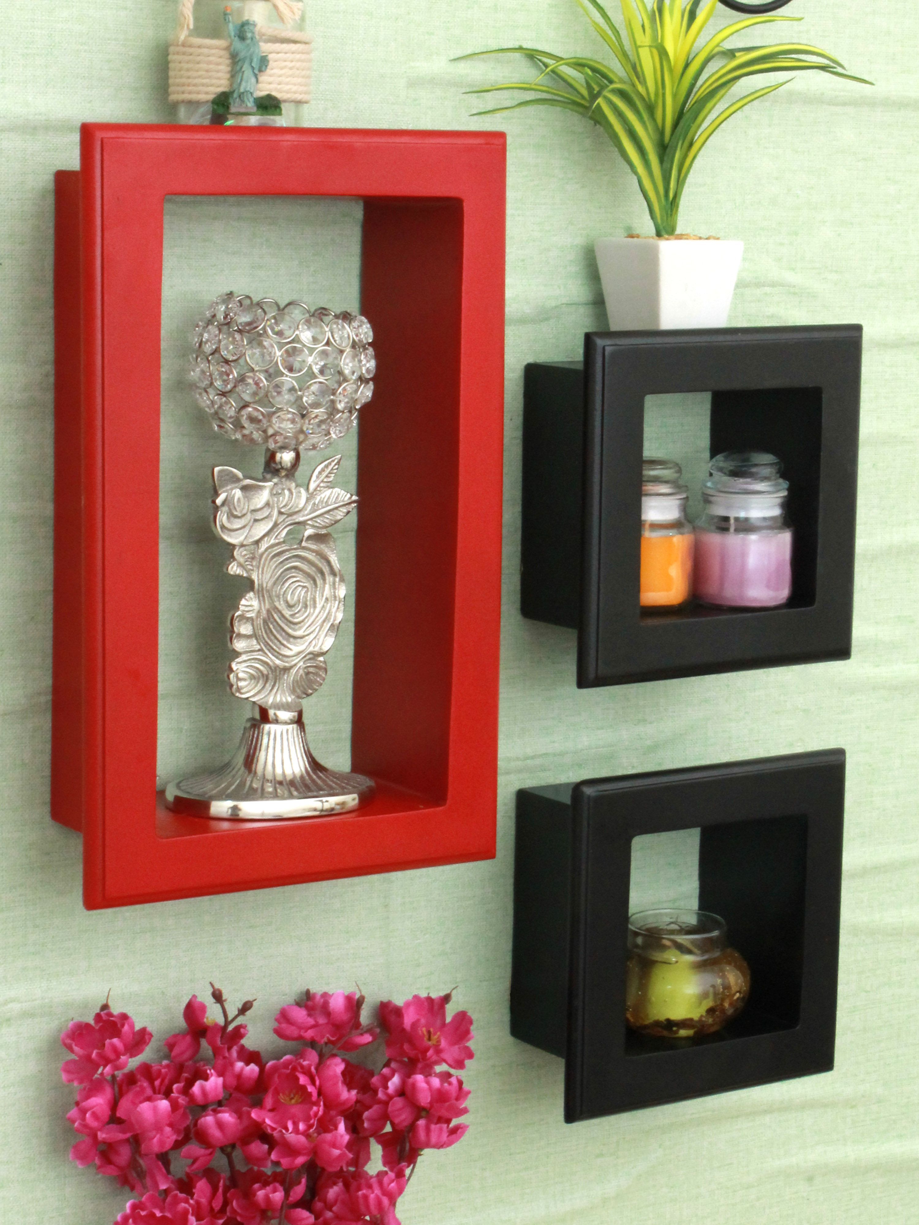 Home Sparkle MDF Set of 3 wall shelves w Frames For Wall Décor Suitable For Living Room Bed Room Designed By Craftsman